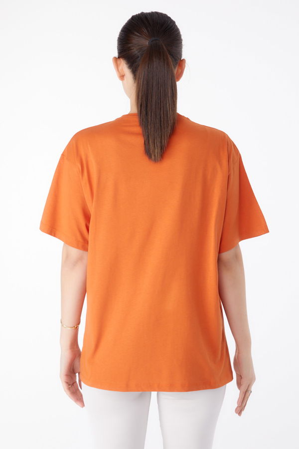 Baskılı Kısa Kollu T-Shirt Turuncu - 25394