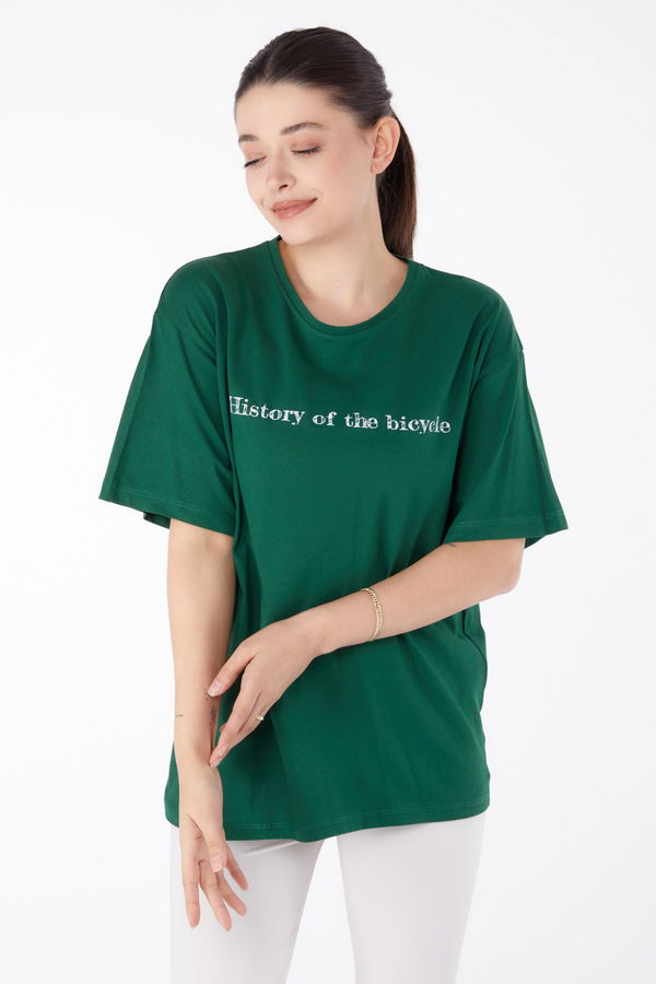 Baskılı Kısa Kollu T-Shirt Yeşil - 25394 YEŞİL