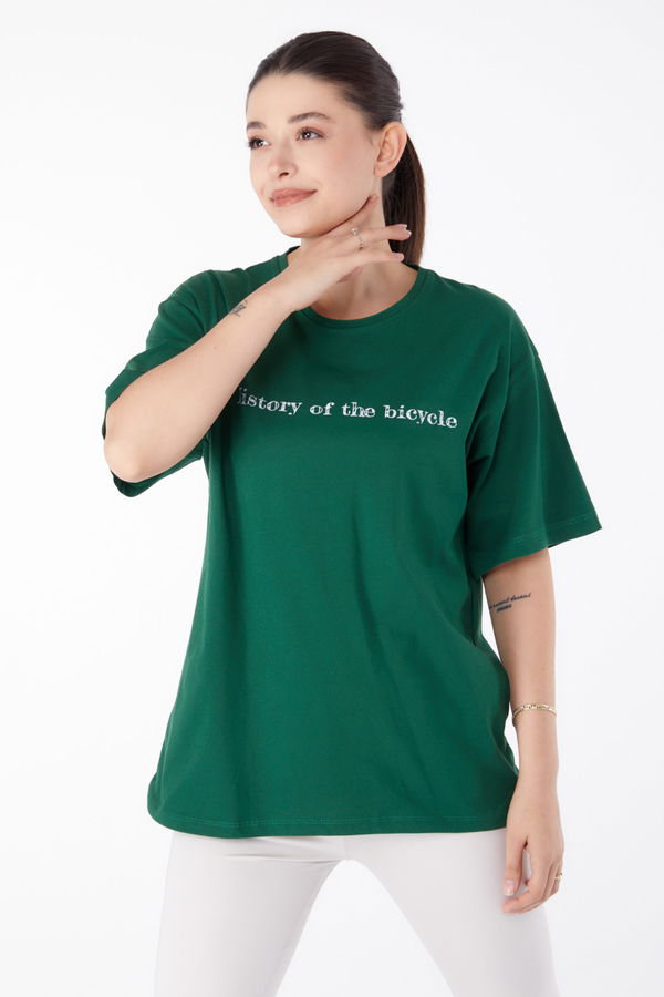 Baskılı Kısa Kollu T-Shirt Yeşil - 25394 YEŞİL