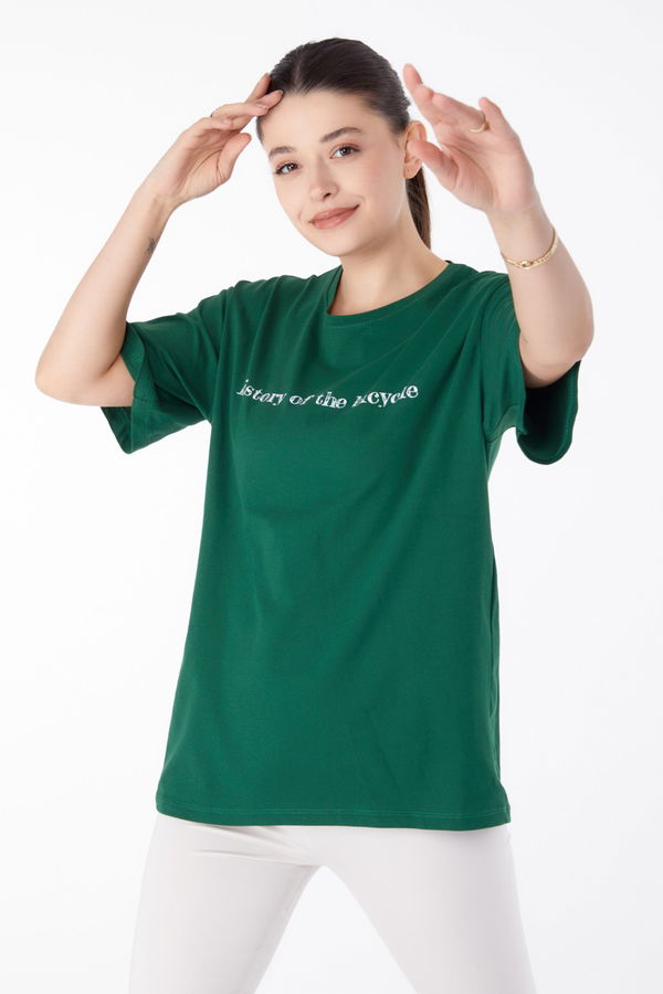 Baskılı Kısa Kollu T-Shirt Yeşil - 25394 YEŞİL