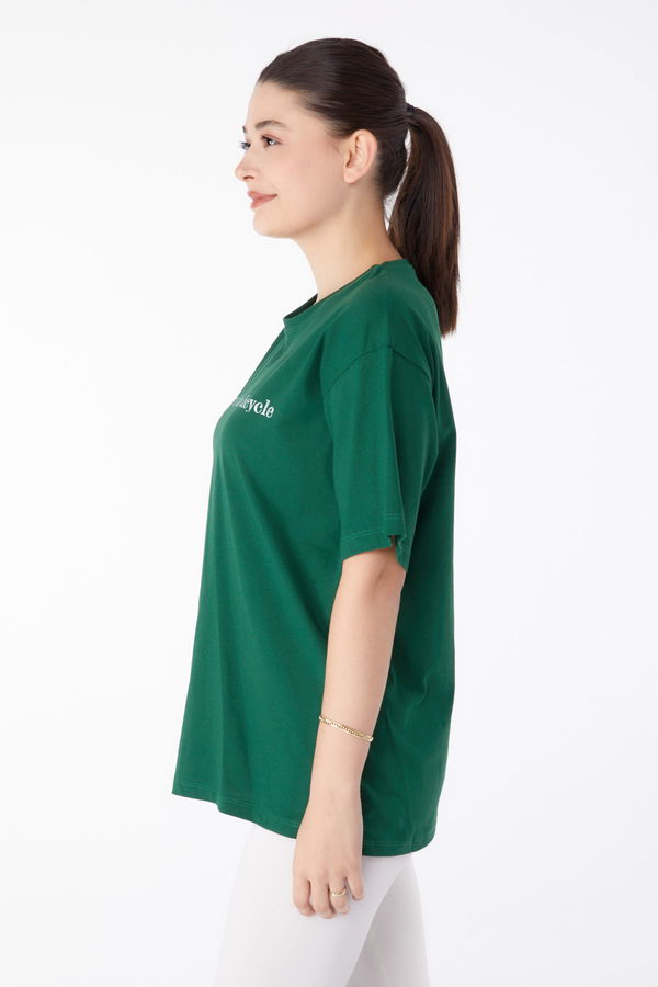 Baskılı Kısa Kollu T-Shirt Yeşil - 25394 YEŞİL