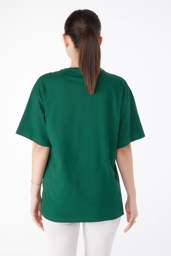 Baskılı Kısa Kollu T-Shirt Yeşil - 25394 YEŞİL
