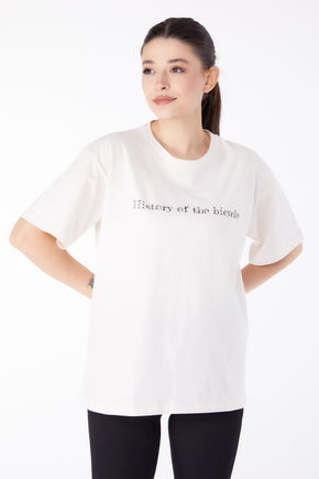 Baskılı Kısa Kollu T-Shirt Ekru - 25394