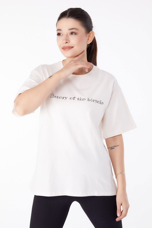 Baskılı Kısa Kollu T-Shirt Ekru - 25394 EKRU