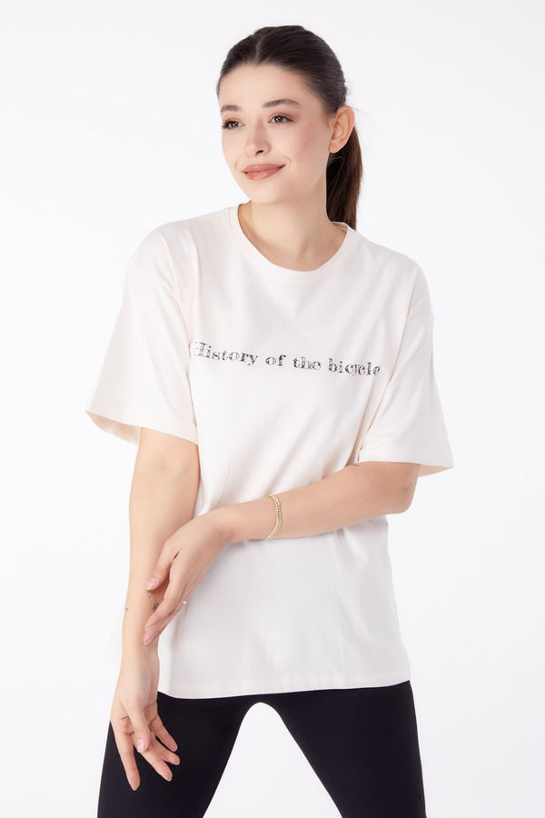 Baskılı Kısa Kollu T-Shirt Ekru - 25394 EKRU