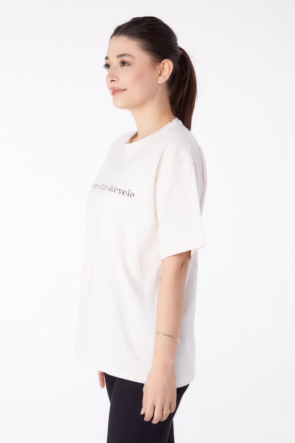 Baskılı Kısa Kollu T-Shirt Ekru - 25394 EKRU