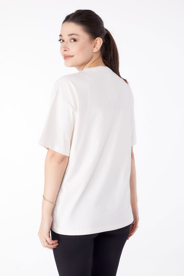 Baskılı Kısa Kollu T-Shirt Ekru - 25394 EKRU