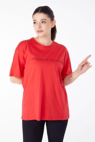 Baskılı Kısa Kollu T-Shirt Kırmızı - 25394