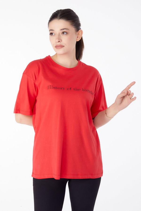 Baskılı Kısa Kollu T-Shirt Kırmızı - 25394