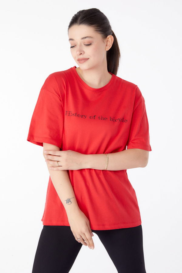 Baskılı Kısa Kollu T-Shirt Kırmızı - 25394