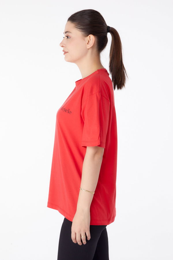 Baskılı Kısa Kollu T-Shirt Kırmızı - 25394