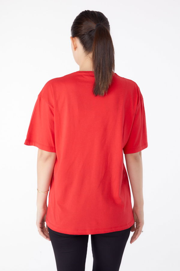Baskılı Kısa Kollu T-Shirt Kırmızı - 25394