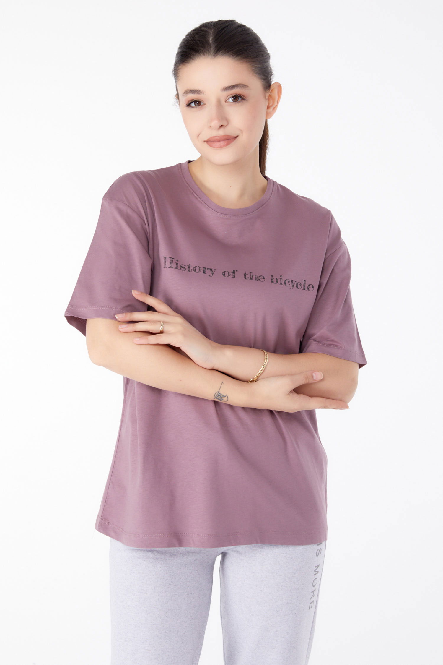 Baskılı Kısa Kollu T-Shirt Mürdüm - 25394