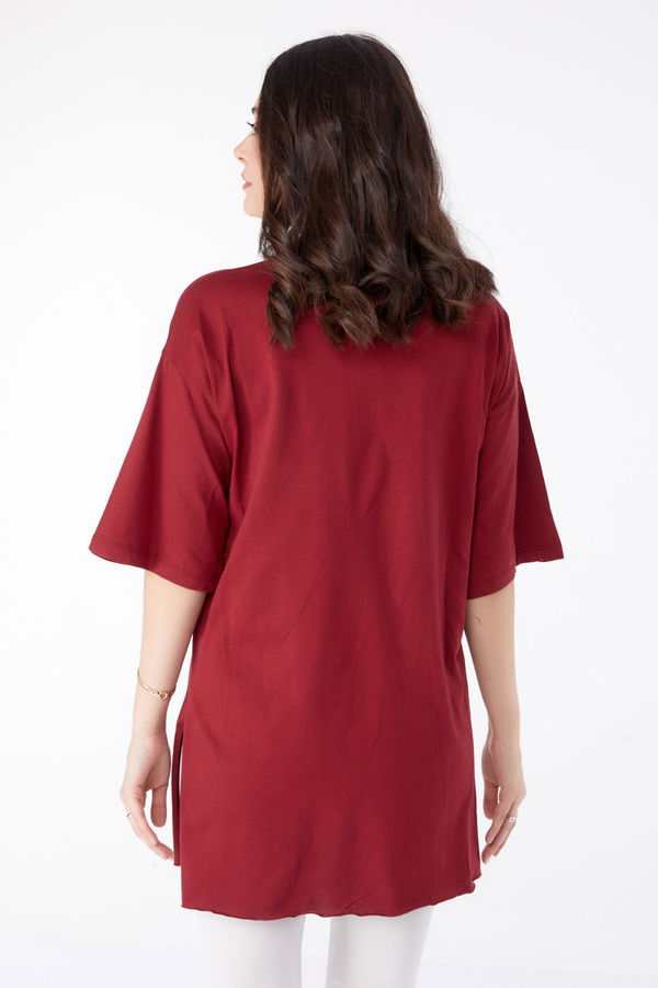 Baskılı Kısa Kollu T-Shirt Bordo - 25395