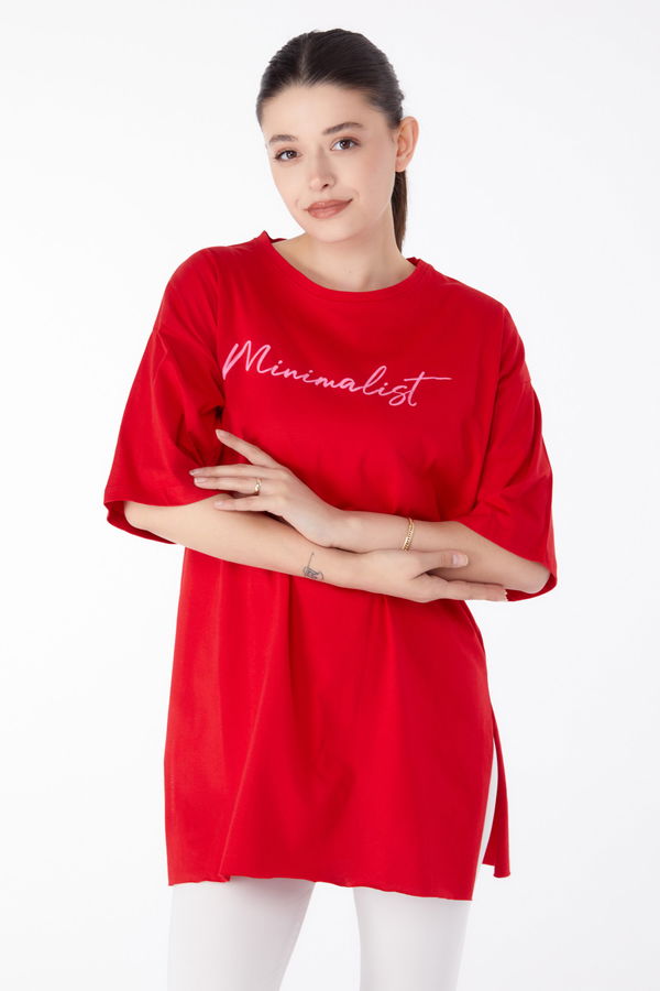 Baskılı Kısa Kollu T-Shirt Kırmızı - 25395 Kırmızı