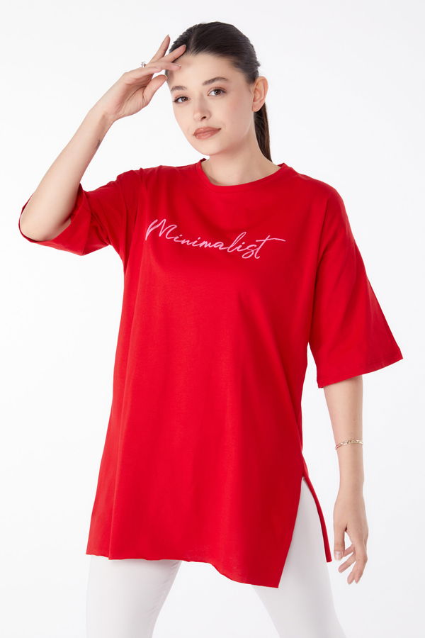 Baskılı Kısa Kollu T-Shirt Kırmızı - 25395 Kırmızı