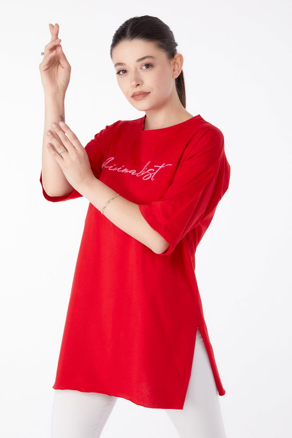 Baskılı Kısa Kollu T-Shirt Kırmızı - 25395 Kırmızı
