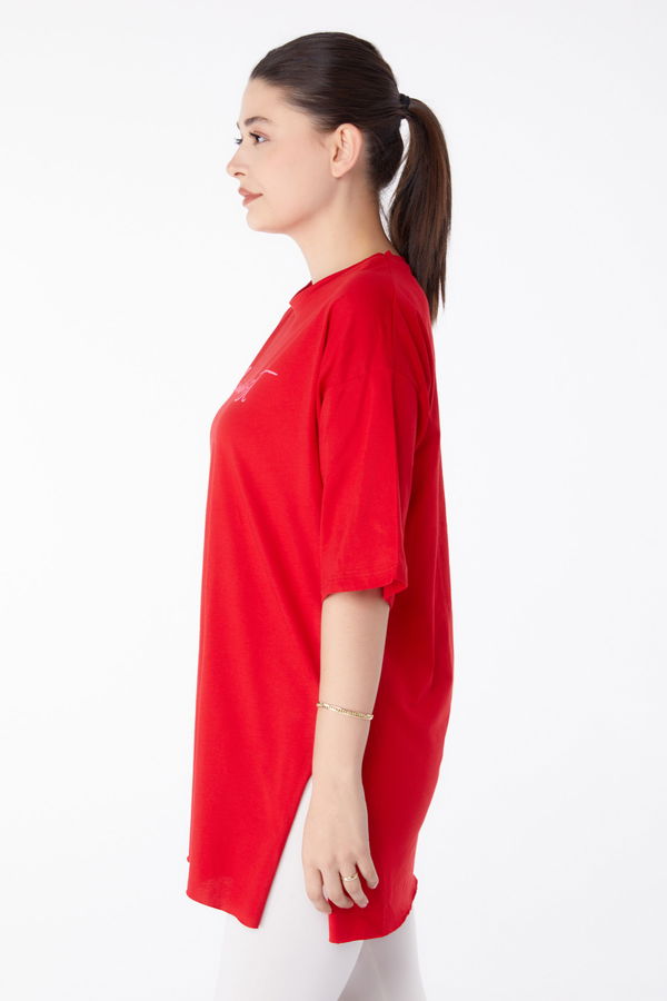 Baskılı Kısa Kollu T-Shirt Kırmızı - 25395 Kırmızı