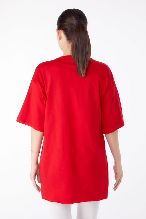 Baskılı Kısa Kollu T-Shirt Kırmızı - 25395 Kırmızı