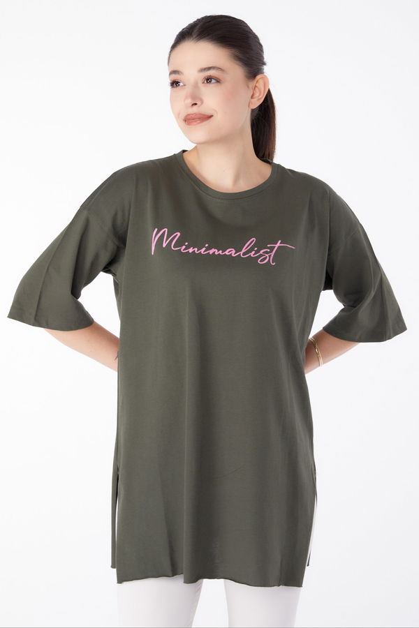 Baskılı Kısa Kollu T-Shirt Haki - 25395 HAKİ