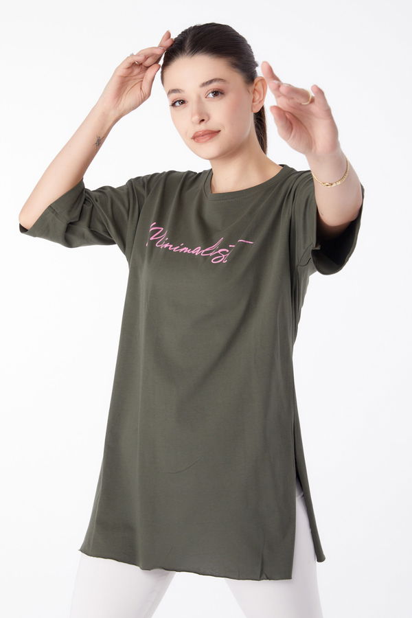 Baskılı Kısa Kollu T-Shirt Haki - 25395 HAKİ