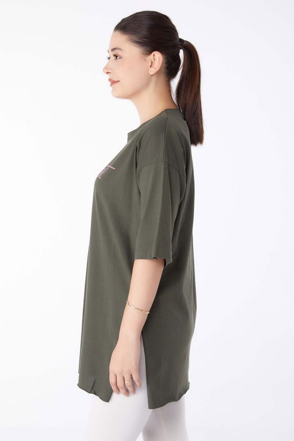 Baskılı Kısa Kollu T-Shirt Haki - 25395 HAKİ