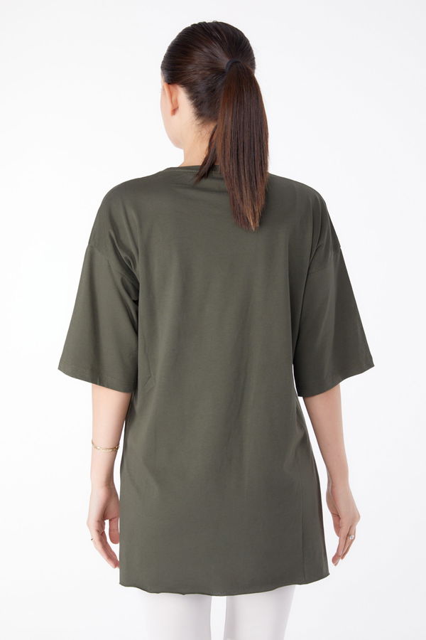Baskılı Kısa Kollu T-Shirt Haki - 25395 HAKİ