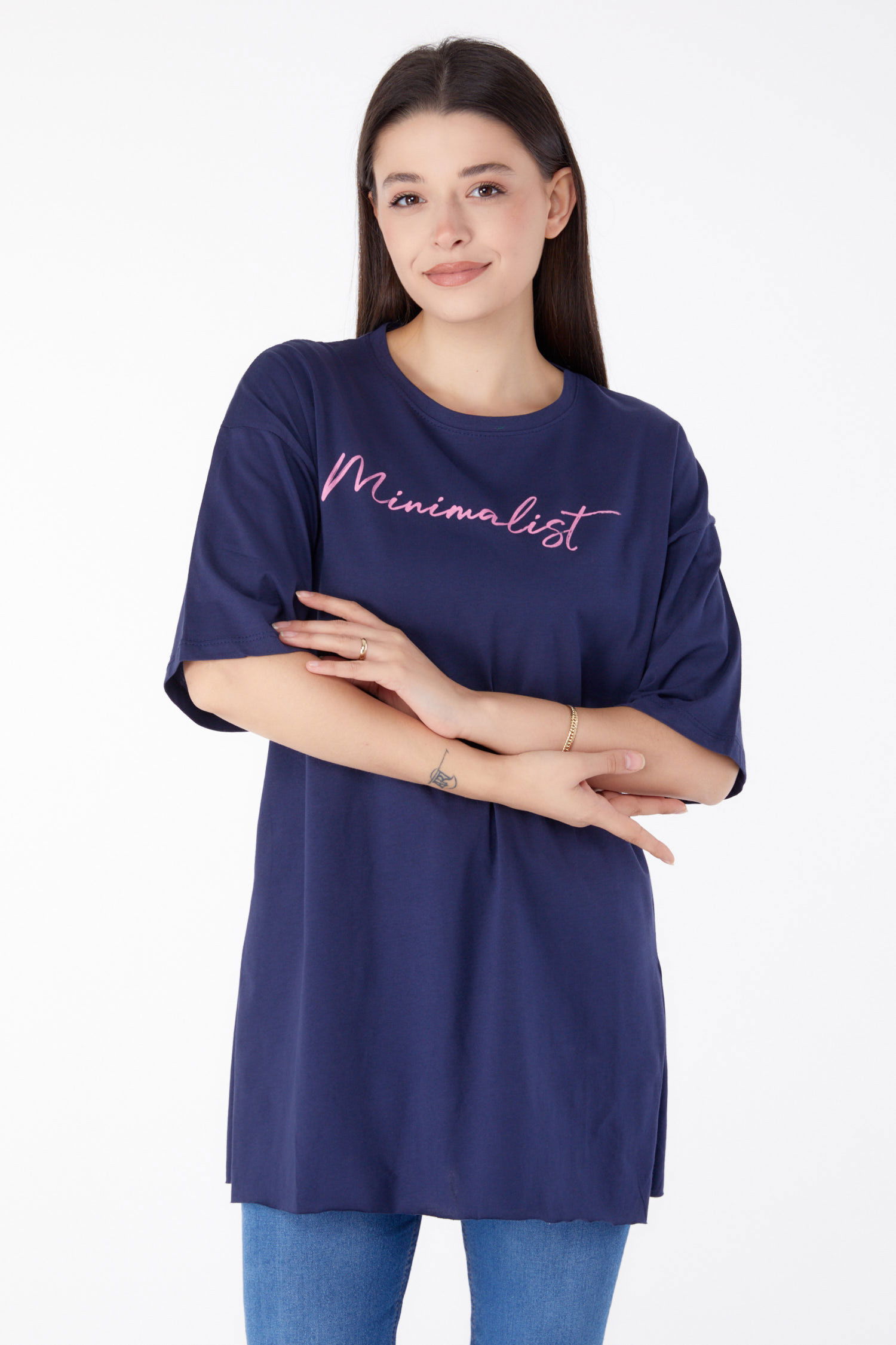 Baskılı Kısa Kollu T-Shirt Lacivert - 25395 LACİVERT