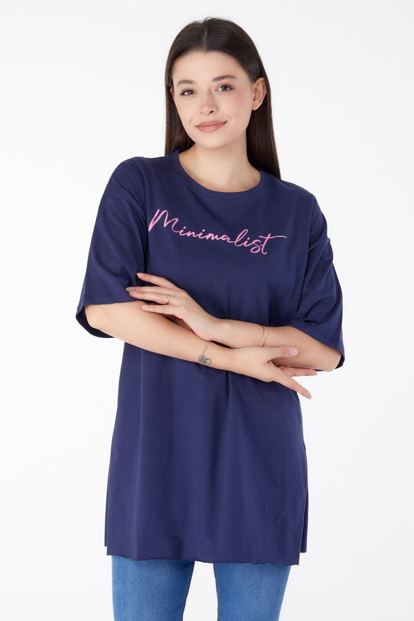 Baskılı Kısa Kollu T-Shirt Lacivert - 25395 LACİVERT