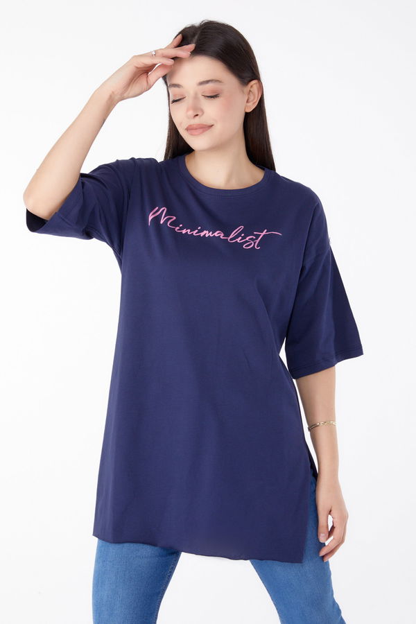 Baskılı Kısa Kollu T-Shirt Lacivert - 25395 LACİVERT