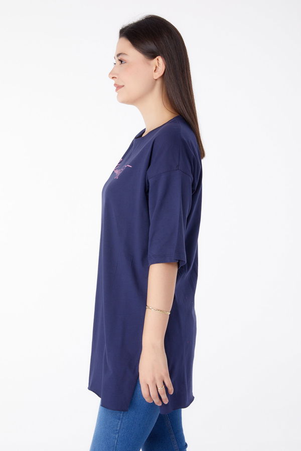 Baskılı Kısa Kollu T-Shirt Lacivert - 25395 LACİVERT