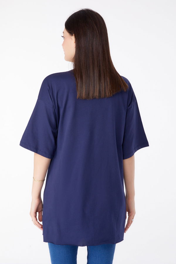 Baskılı Kısa Kollu T-Shirt Lacivert - 25395 LACİVERT