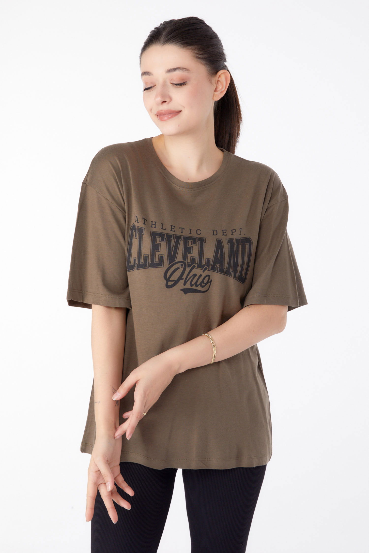 Baskılı Kısa Kollu T-Shirt Haki - 25396