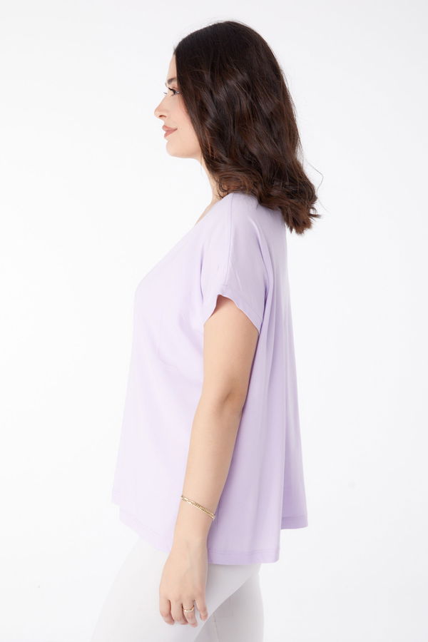 V Yaka T-Shirt Lila - 25397 LİLA