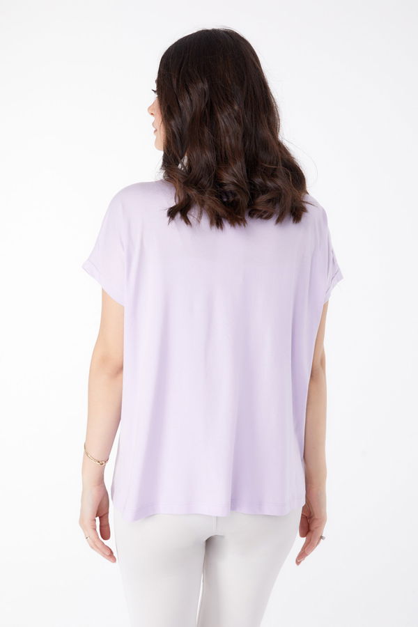 V Yaka T-Shirt Lila - 25397 LİLA