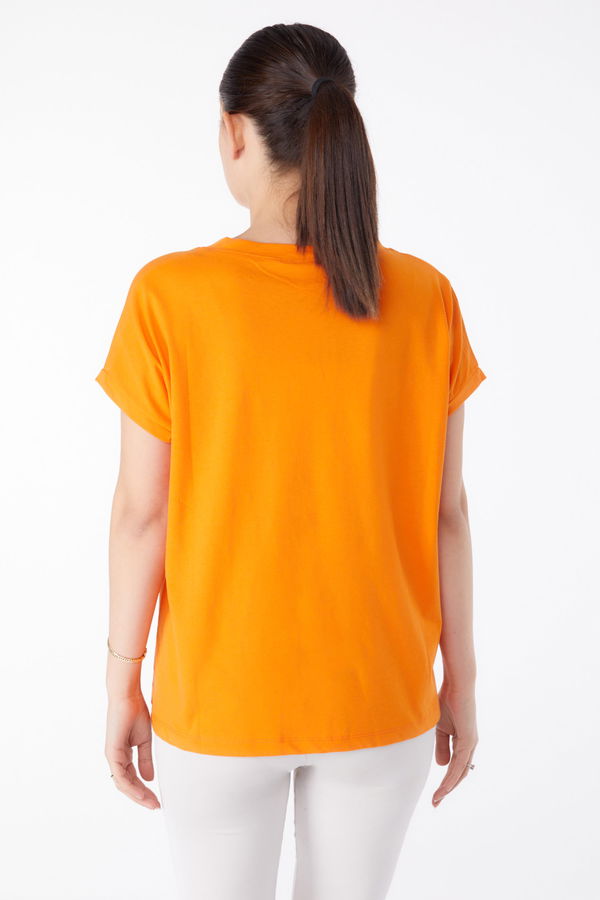 V Yaka T-Shirt Turuncu - 25397 TURUNCU