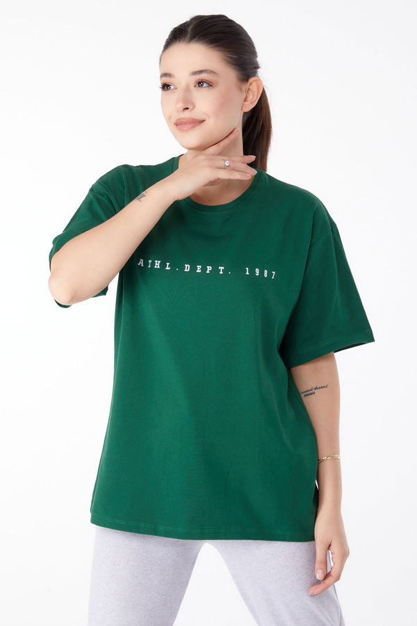 Baskılı Kısa Kollu T-Shirt Yeşil - 25399 YEŞİL