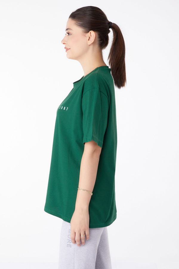 Baskılı Kısa Kollu T-Shirt Yeşil - 25399 YEŞİL