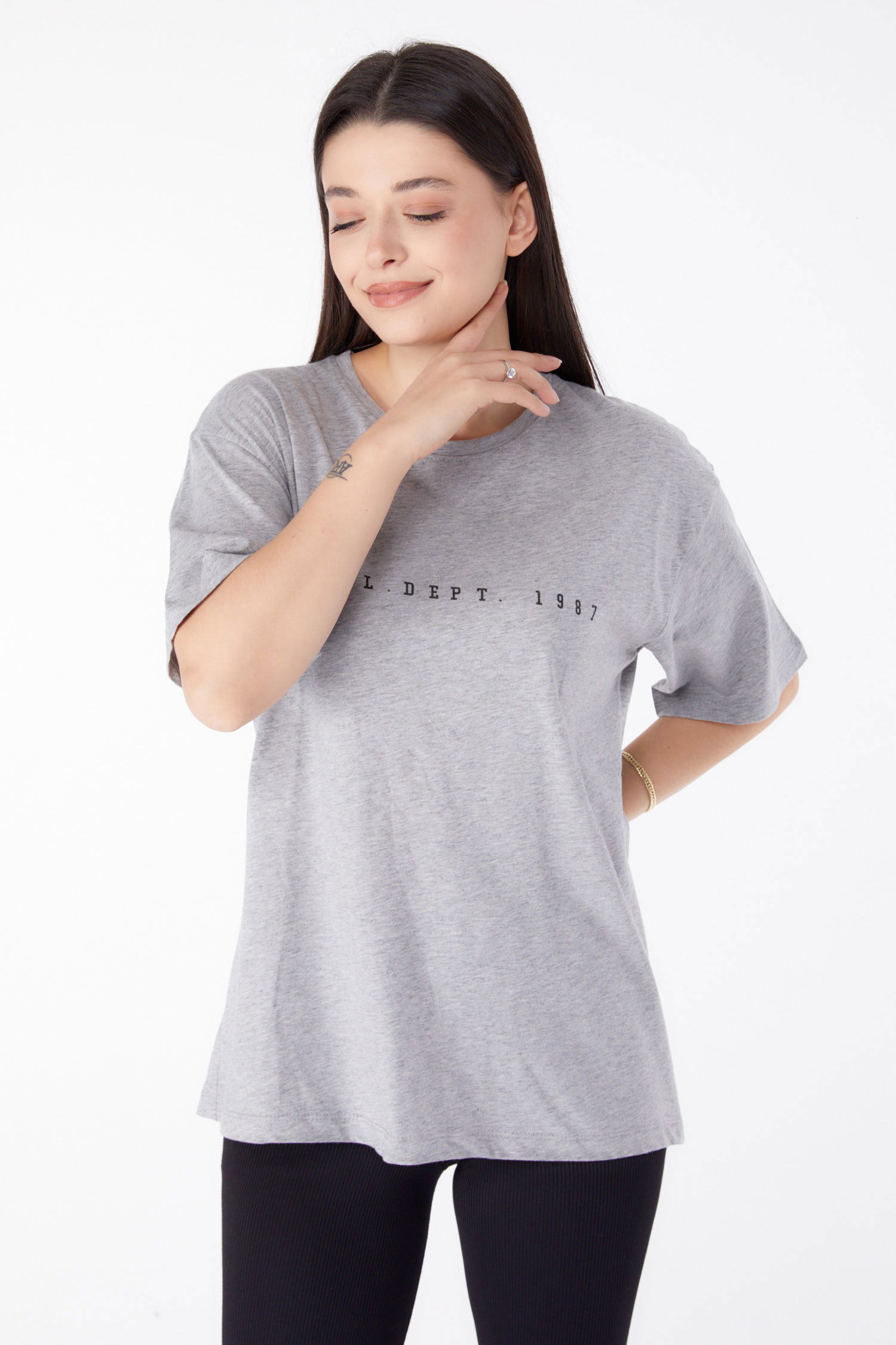 Baskılı Kısa Kollu T-Shirt Gri - 25399 GRİ