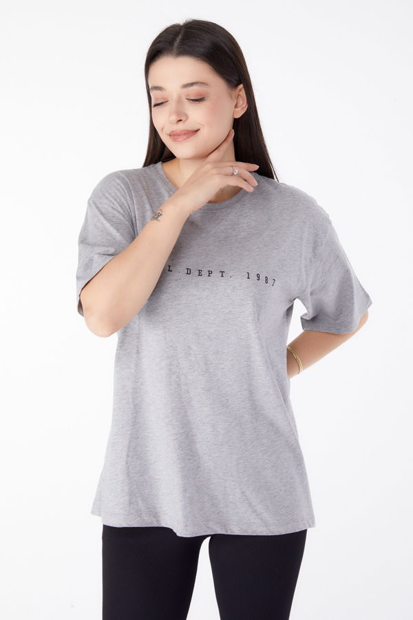 Baskılı Kısa Kollu T-Shirt Gri - 25399 GRİ