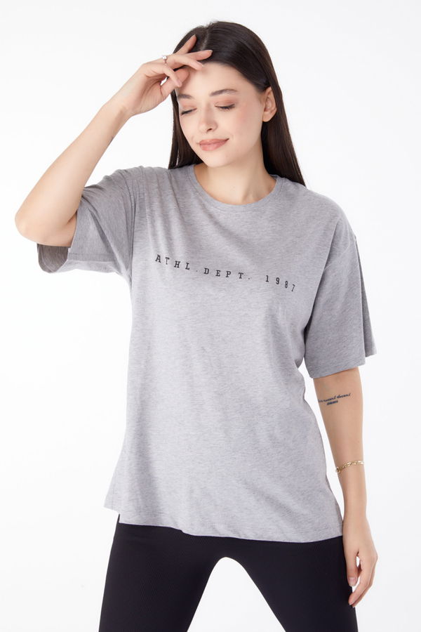 Baskılı Kısa Kollu T-Shirt Gri - 25399 GRİ