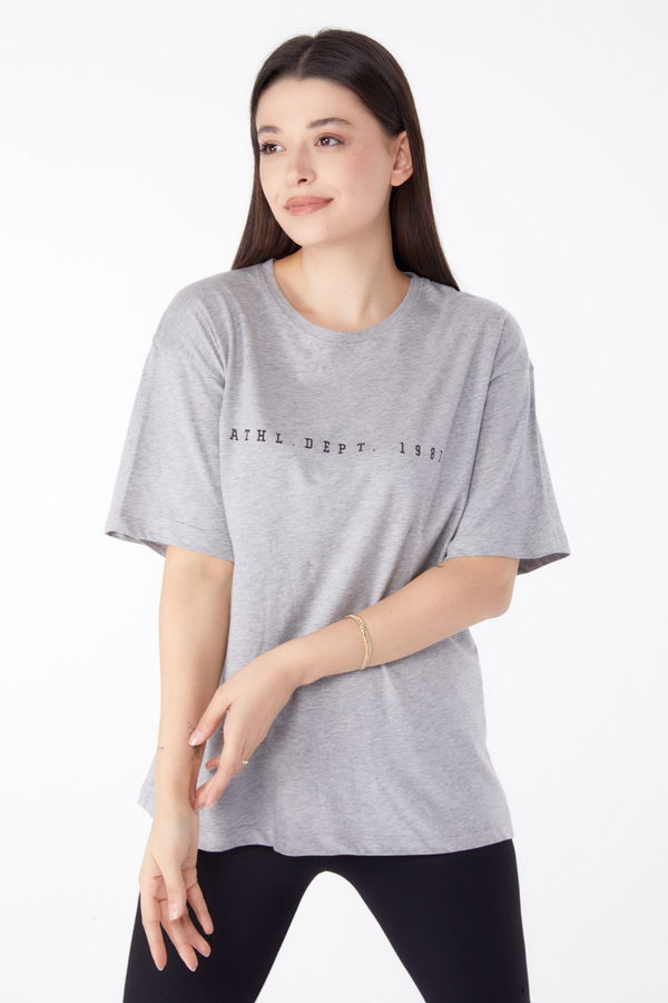 Baskılı Kısa Kollu T-Shirt Gri - 25399 GRİ