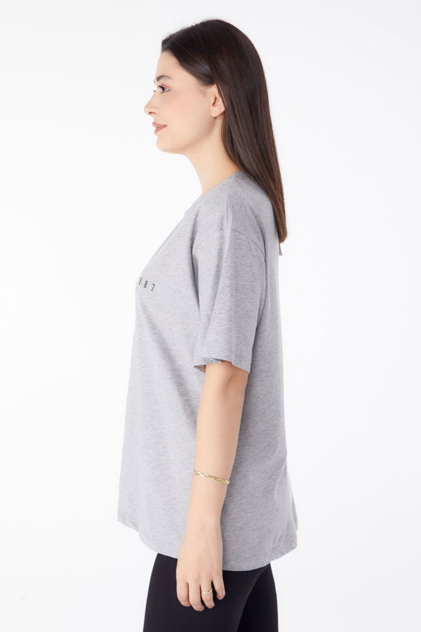 Baskılı Kısa Kollu T-Shirt Gri - 25399 GRİ