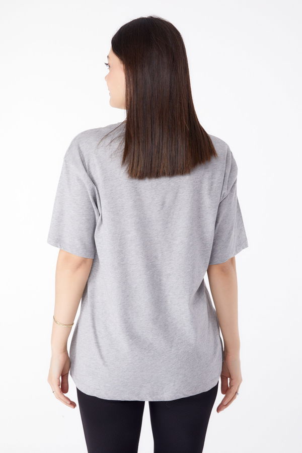 Baskılı Kısa Kollu T-Shirt Gri - 25399 GRİ