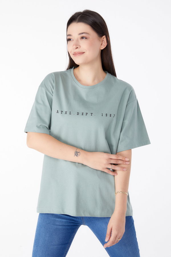 Baskılı Kısa Kollu T-Shirt Yeşil - 25399 YEŞİL