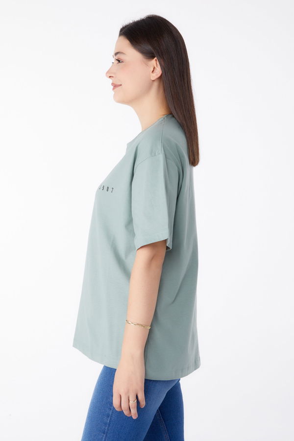 Baskılı Kısa Kollu T-Shirt Yeşil - 25399 YEŞİL