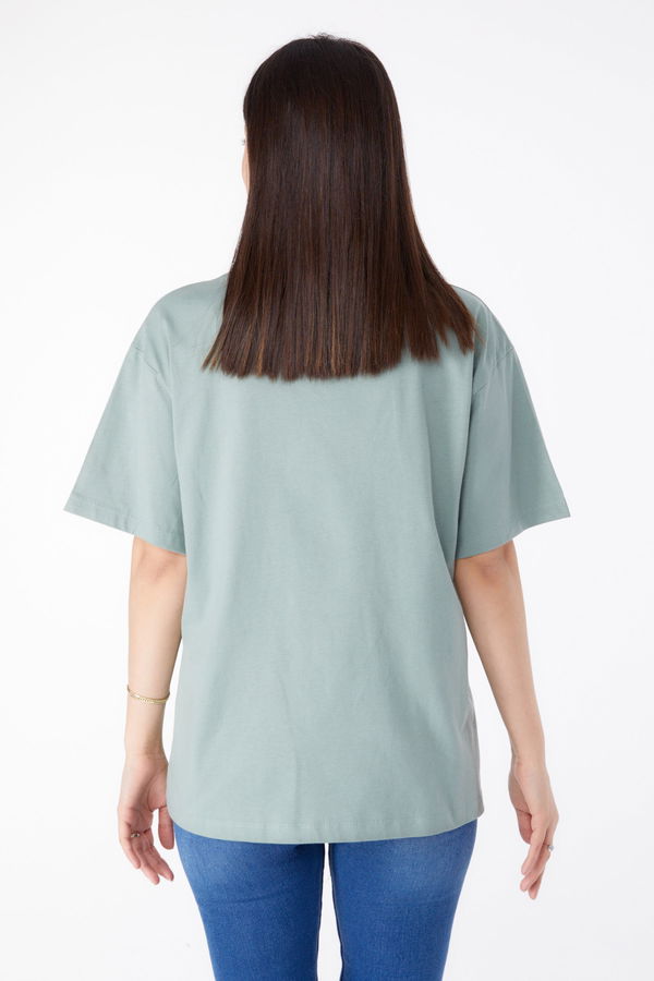 Baskılı Kısa Kollu T-Shirt Yeşil - 25399 YEŞİL