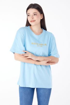 Baskılı Kısa Kollu T-Shirt Mavi - 25400