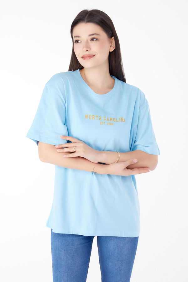 Baskılı Kısa Kollu T-Shirt Mavi - 25400