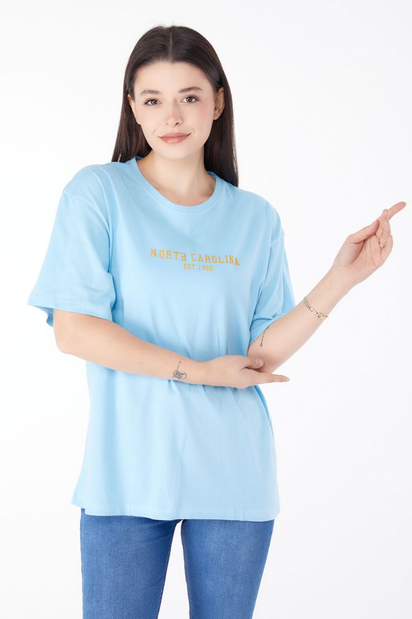 Baskılı Kısa Kollu T-Shirt Mavi - 25400